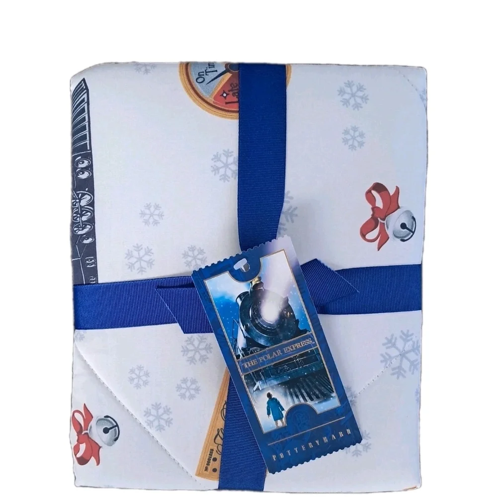 Pottery Barn Kids Polar Express Comforter & Sham Twin Holiday Train Bedding Set